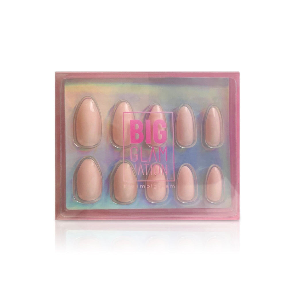 Press on nails in Big Glam Nation Champagne Nudes shown in their branded packaging.