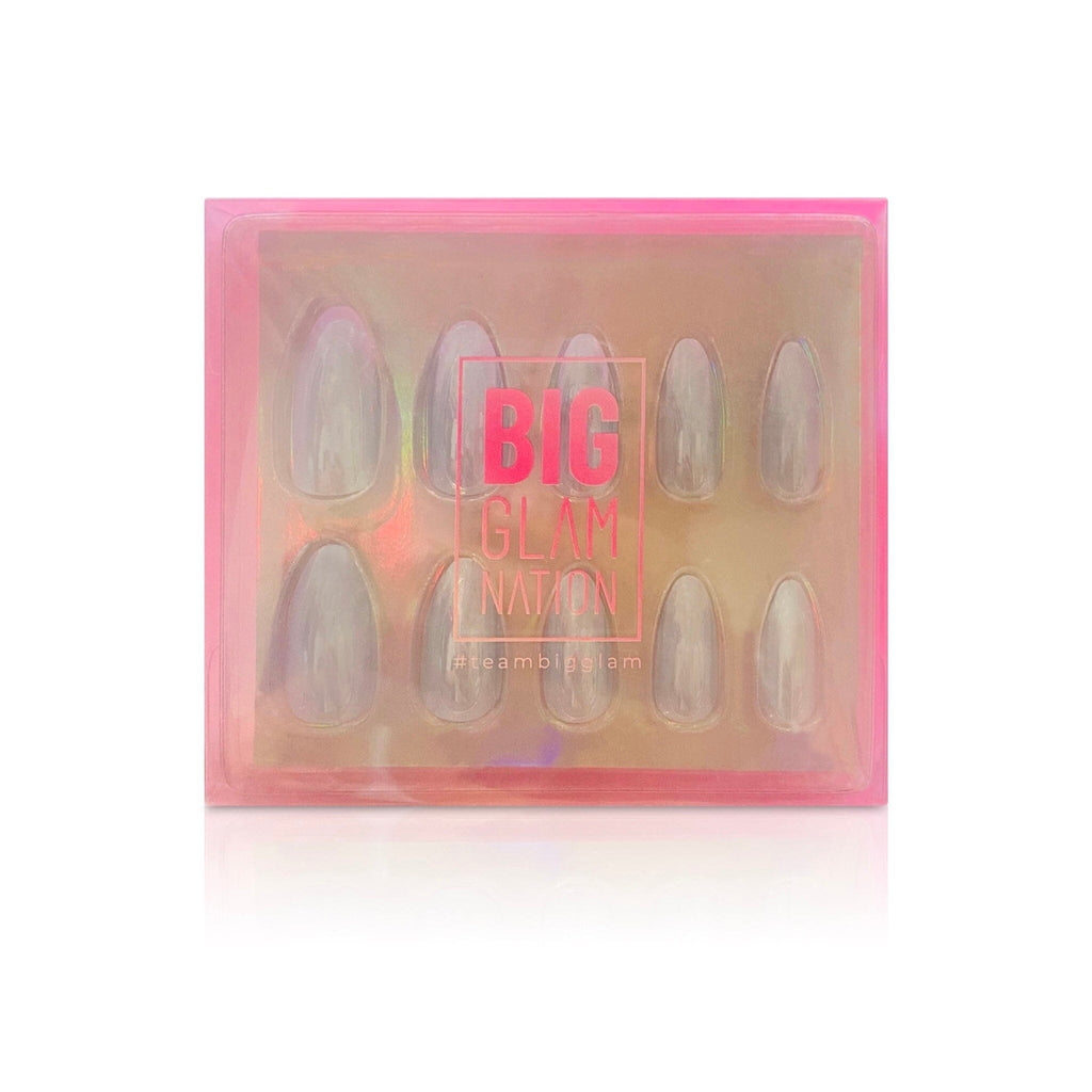 Press on nails in Big Glam Nation Cry Baby Blues shown in branded packaging against white background.