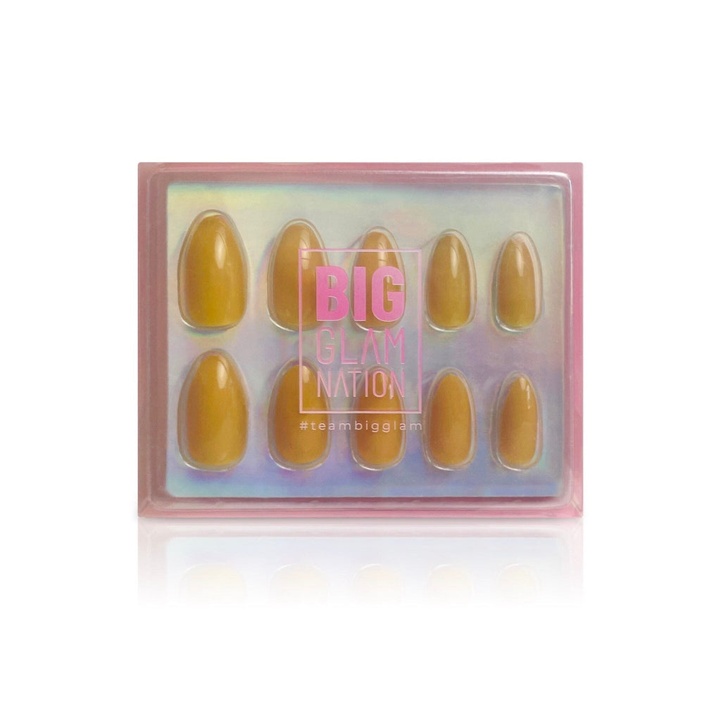 Press on nails in Big Glam Nation Ambers shown in branded packaging.