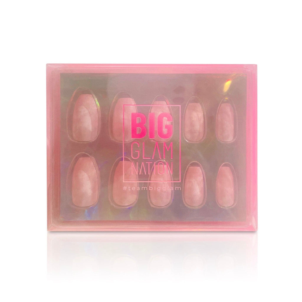 Press on nails in Big Glam Nation's Pink Cosmos shown in branded packaging.