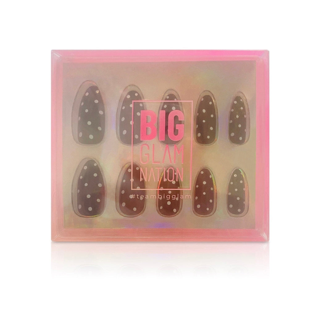 Faux nails in Big Glam Nation's Polkas shown in branded packaging.