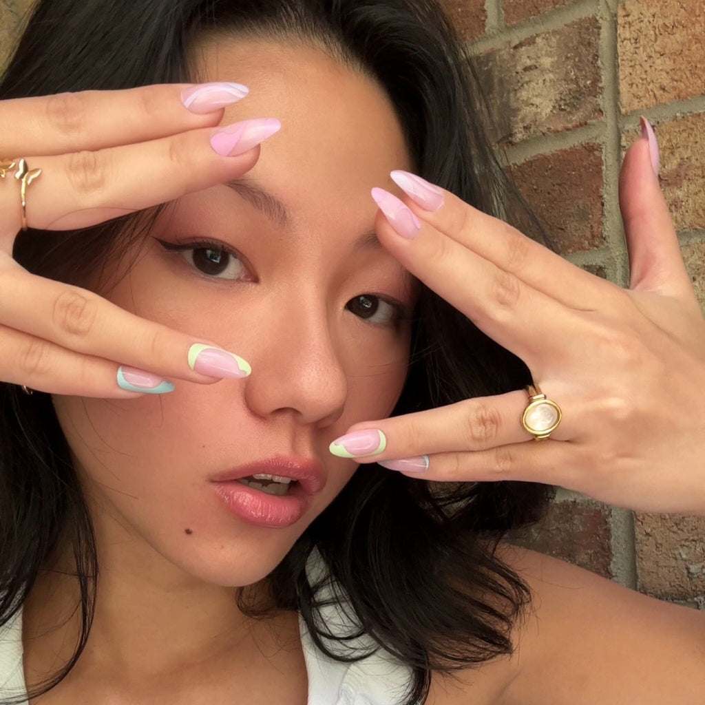 BGN's Reusable Manicures in Sherbet worn by fair skinned model. 