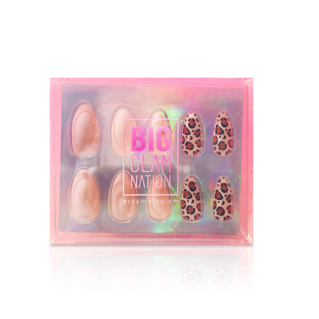 Big Glam Nation press on nails are shown in their branded packaging against a white background.