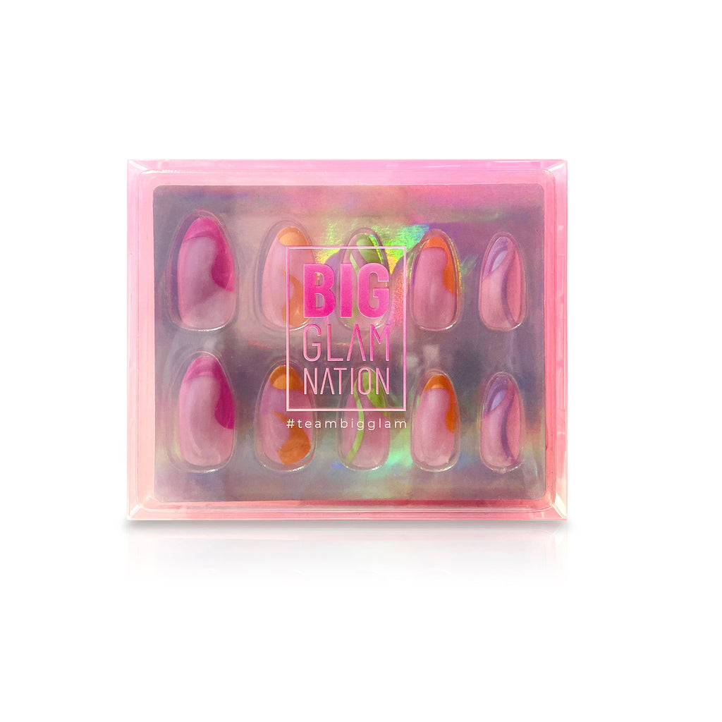 Big Glam Nation press on nails are shown in their branded packaging against a white background.