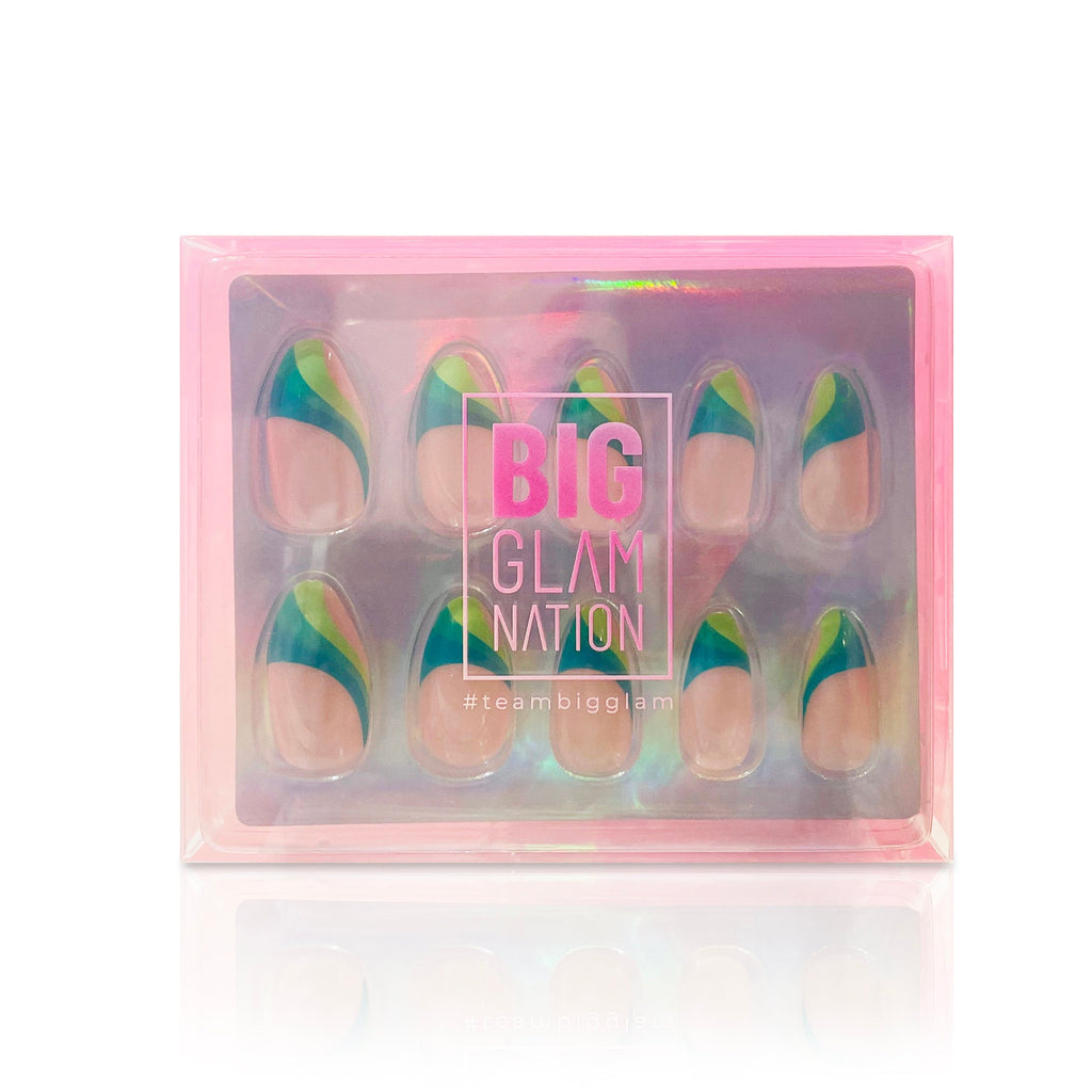 Big Glam Nation press on nails are shown in their branded packaging against a white background.