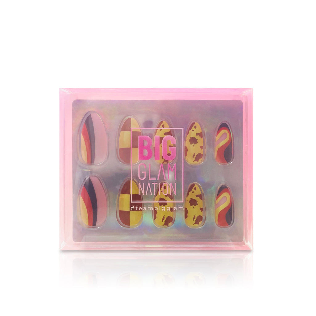 Big Glam Nation press on nails are shown in their branded packaging against a white background.