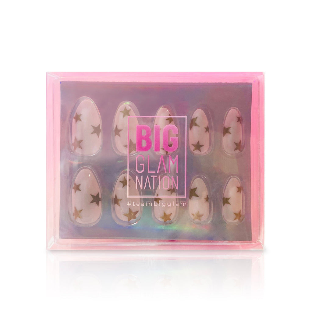 Big Glam Nation press on nails are shown in their branded packaging against a white background.